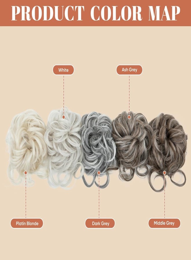 SARLA 2PCS Grey Messy Bun Hair Pieces for Women Wavy Curly Synthetic Hairpieces for Updos with Tendrils Fake Scrunchies Ponytail Extension Dark Grey - Image 3